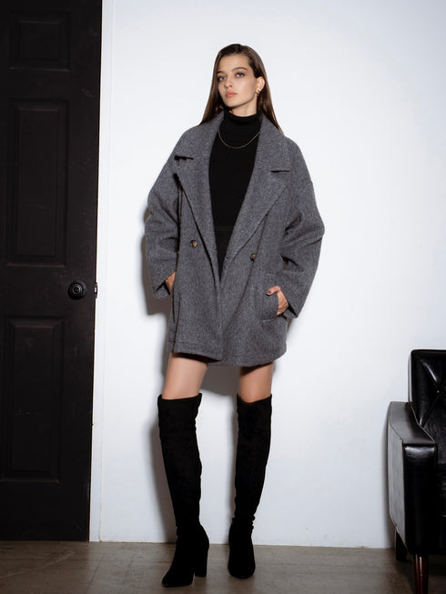 シャギーダブルミドル丈コート